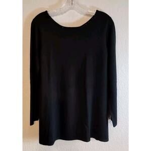 J Jill Sweater Beaded Neck Black Tunic Wool Blend Long Sleeve Women's Small EUC